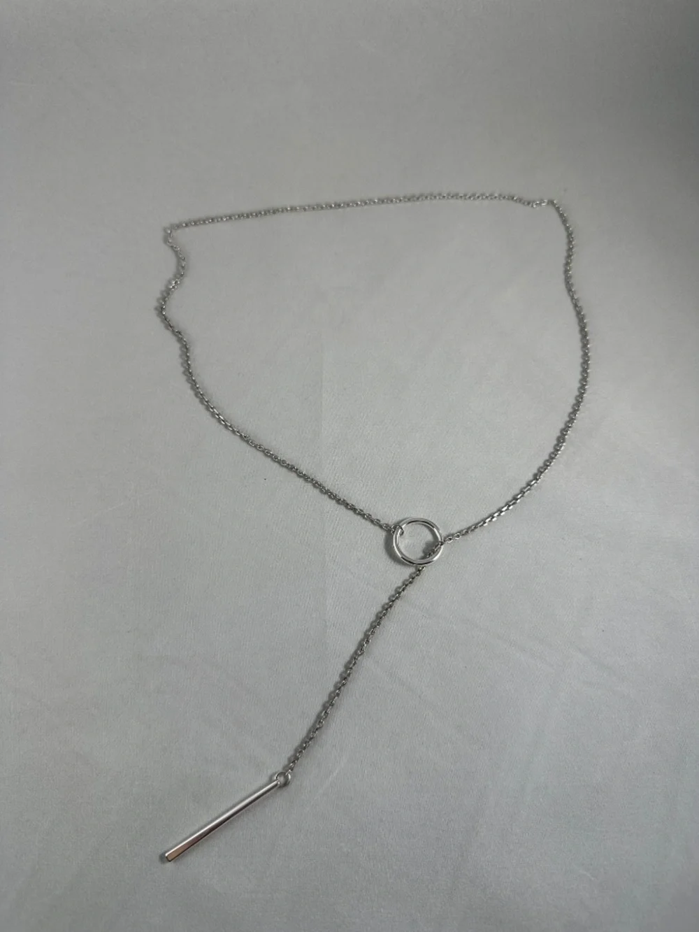 Silver Lariat Y-Necklace with Circle & Bar Toggle Pendant